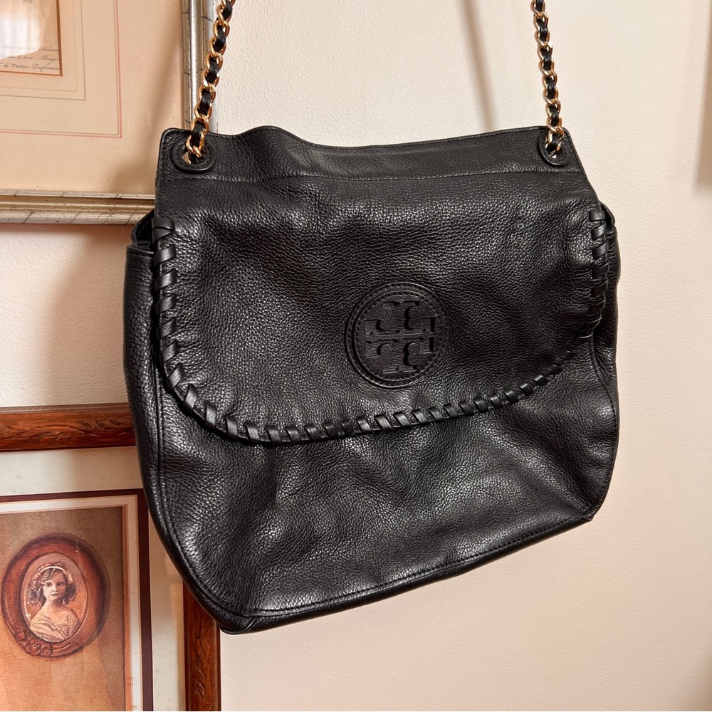 Tory Burch Black Leather Marion Saddle Bag